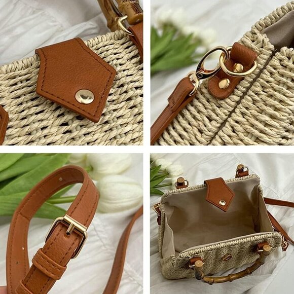 Women Straw Crossbody Bag Handwoven Basket Handbags Summer Beach Weave Shoulder - Picture 7 of 8